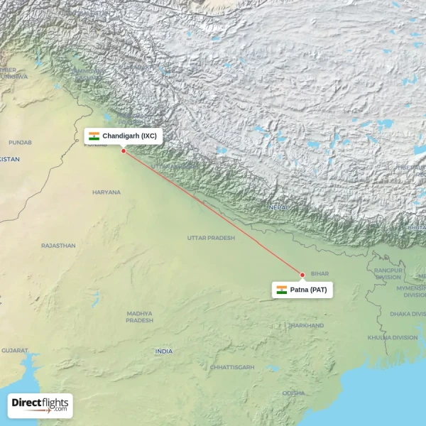 Chandigarh - Patna direct flight map