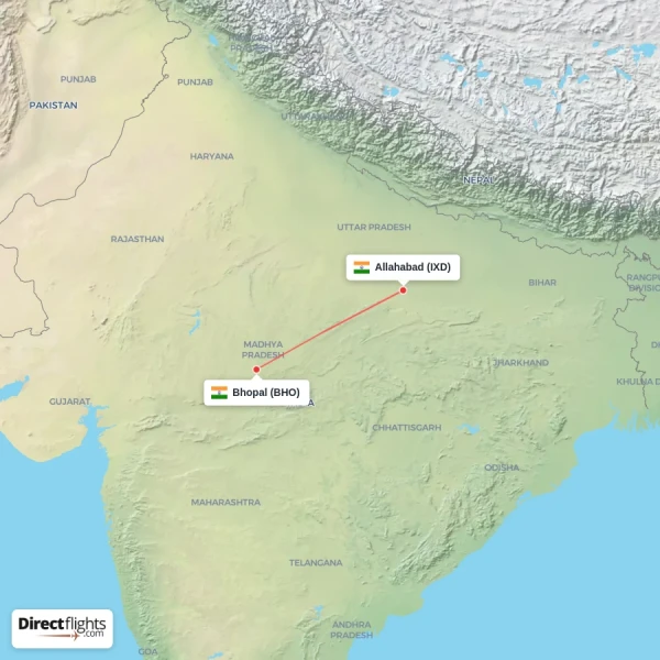Allahabad - Bhopal direct flight map