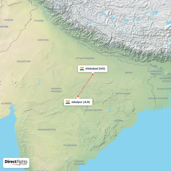 Allahabad - Jabalpur direct flight map