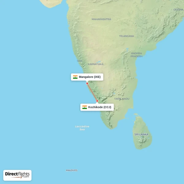 Mangalore - Kozhikode direct flight map