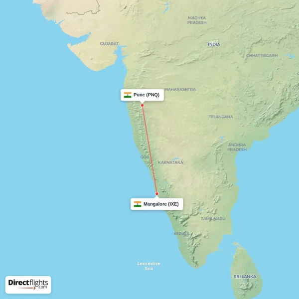 Mangalore - Pune direct flight map