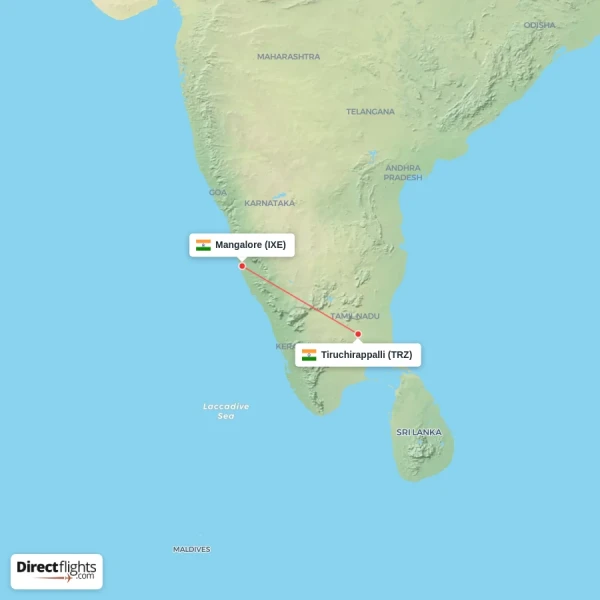 Mangalore - Tiruchirappalli direct flight map