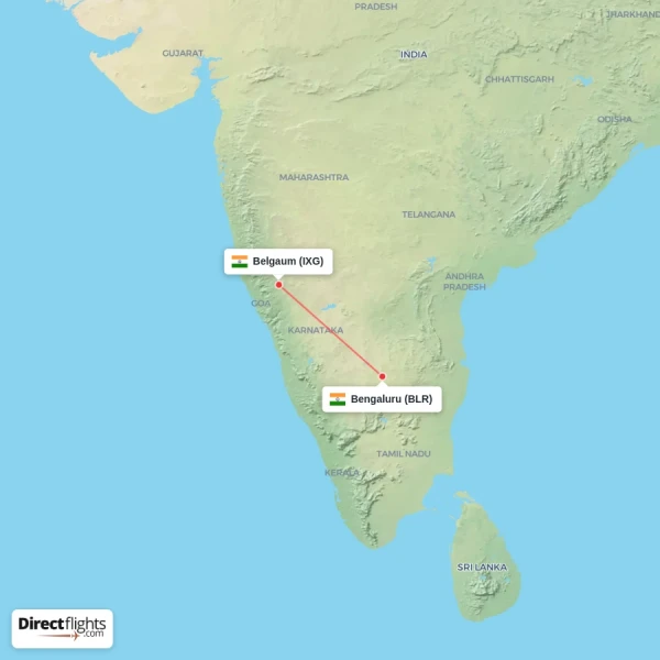 Belgaum - Bengaluru direct flight map