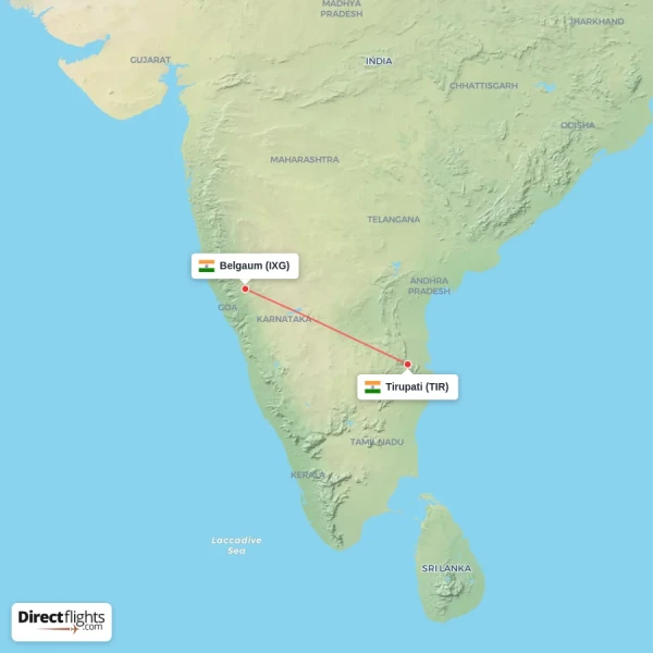 Belgaum - Tirupati direct flight map