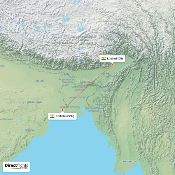 Lilabari - Kolkata direct flight map