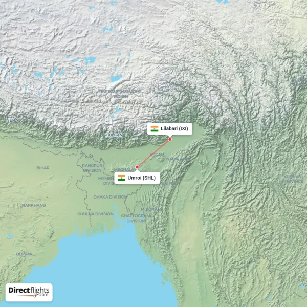 Lilabari - Umroi direct flight map