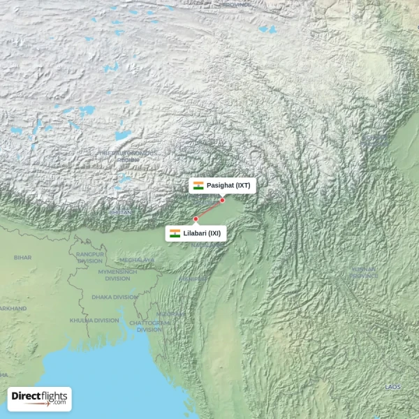Pasighat - Lilabari direct flight map