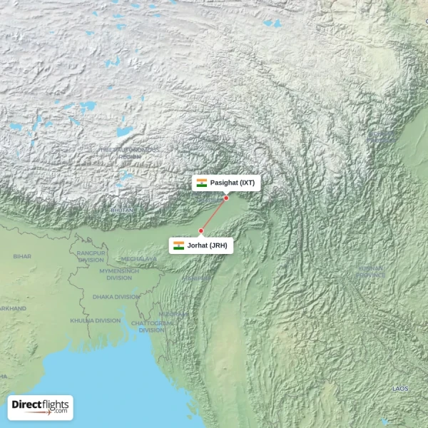 Pasighat - Jorhat direct flight map