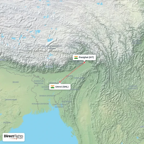 Pasighat - Umroi direct flight map