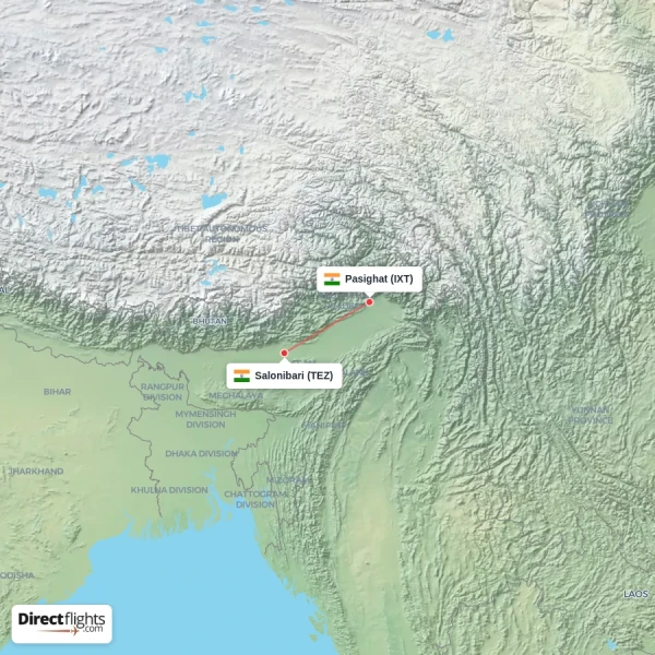 Pasighat - Salonibari direct flight map