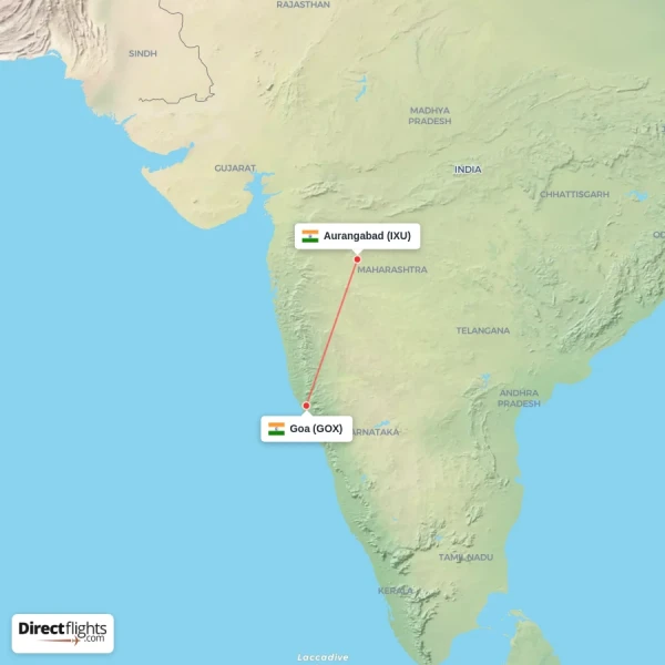 Aurangabad - Goa direct flight map