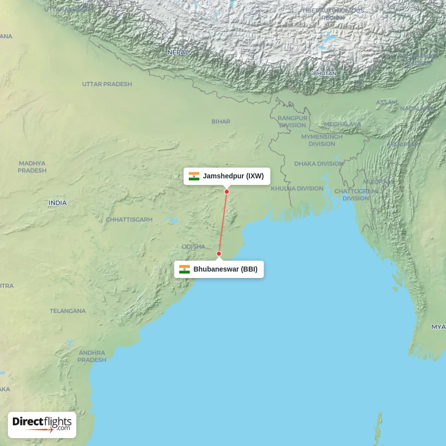 IXW - BBI route map