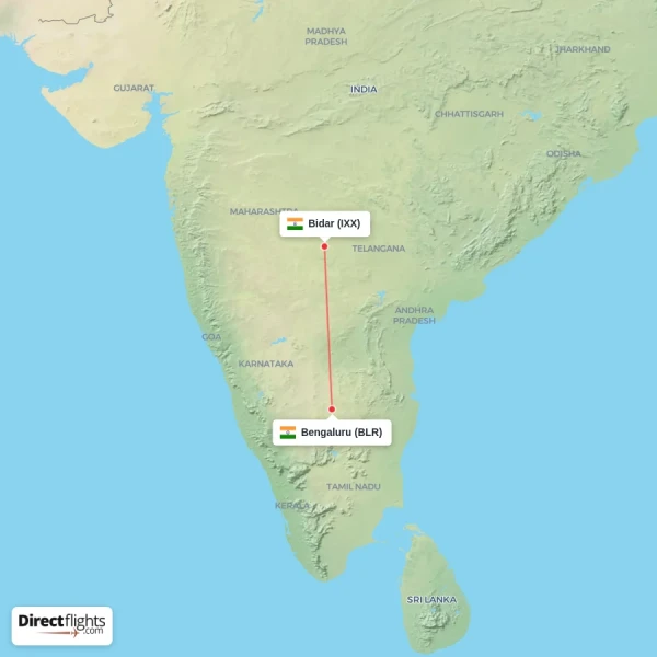 Bidar - Bengaluru direct flight map