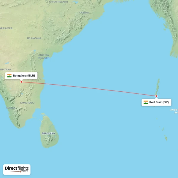 Port Blair - Bengaluru direct flight map