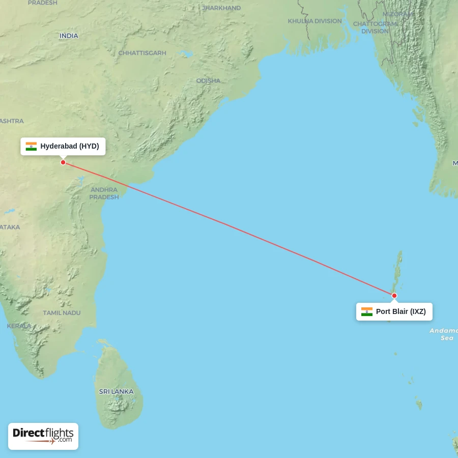 IXZ - HYD route map