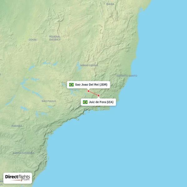 Juiz de Fora - Sao Joao Del Rei direct flight map