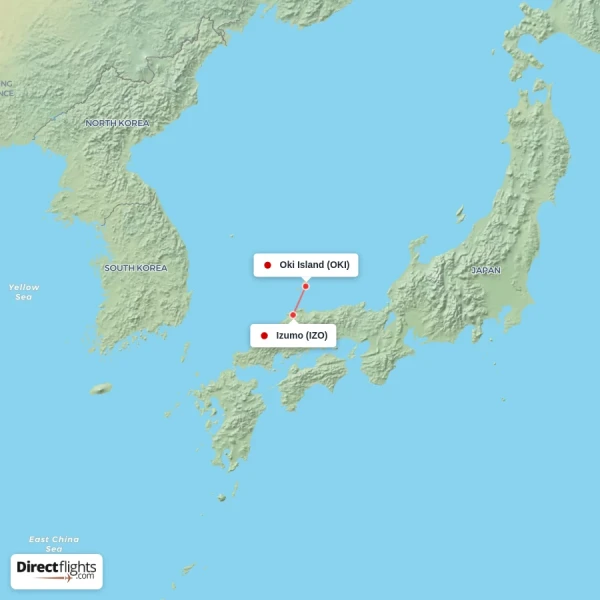 Izumo - Oki Island direct flight map