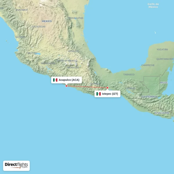 Ixtepec - Acapulco direct flight map