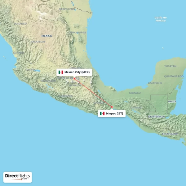 Ixtepec - Mexico City direct flight map