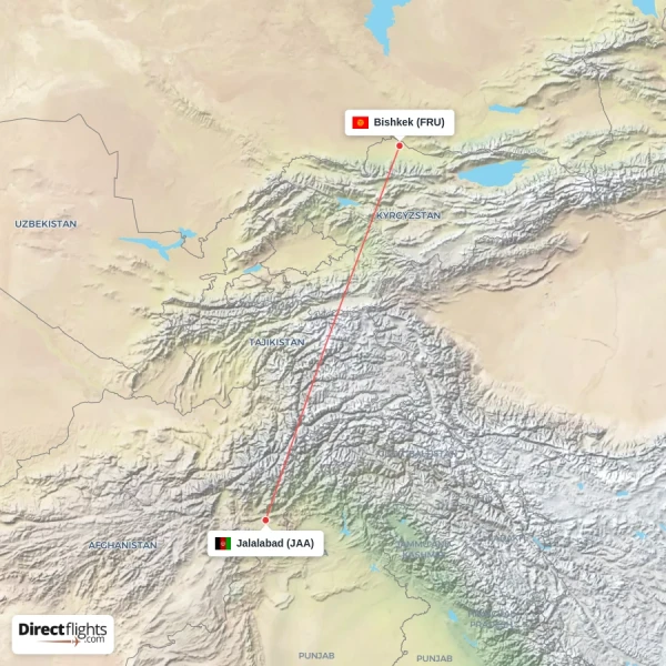 Jalalabad - Bishkek direct flight map