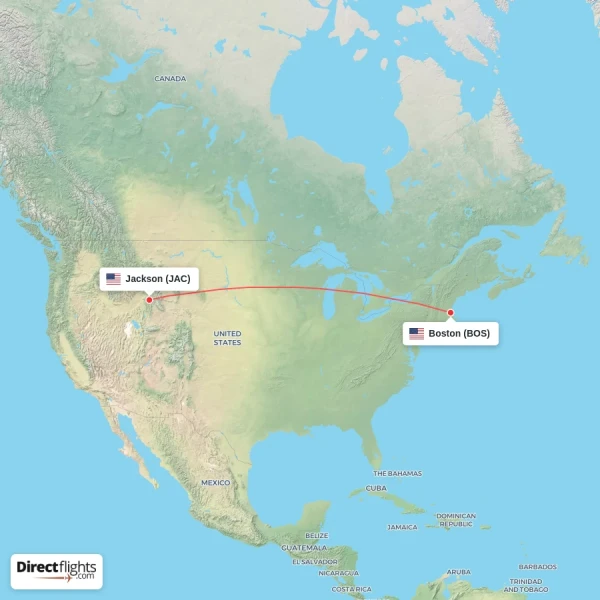 Jackson - Boston direct flight map