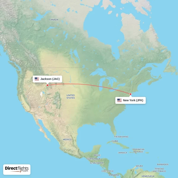 Jackson - New York direct flight map