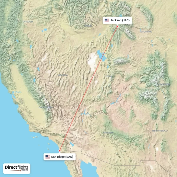 Jackson - San Diego direct flight map