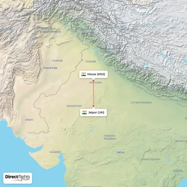 Jaipur - Hissar direct flight map