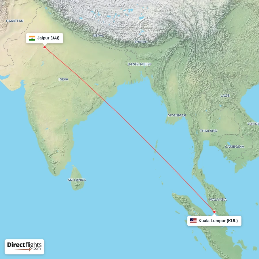 JAI - KUL route map