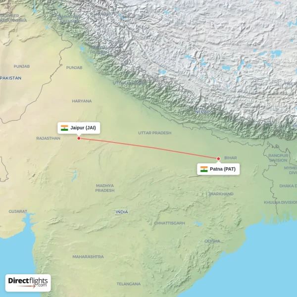 Jaipur - Patna direct flight map