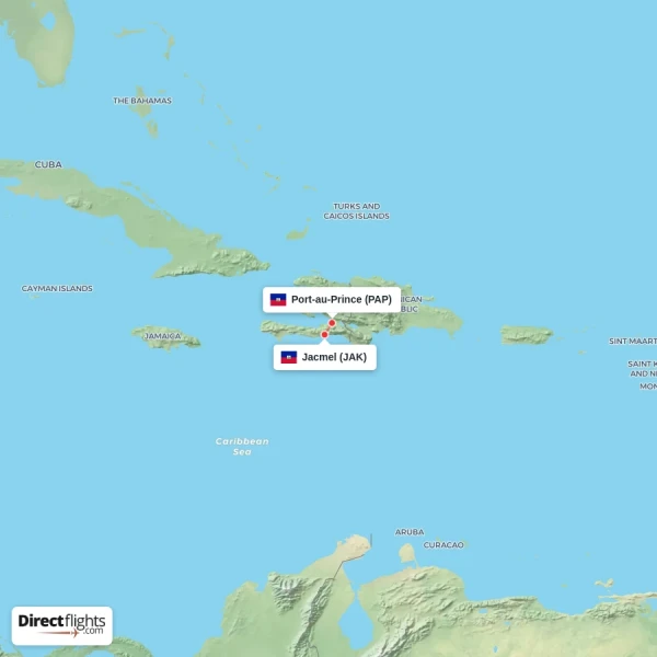 Jacmel - Port-au-Prince direct flight map