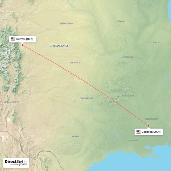 Jackson - Denver direct flight map