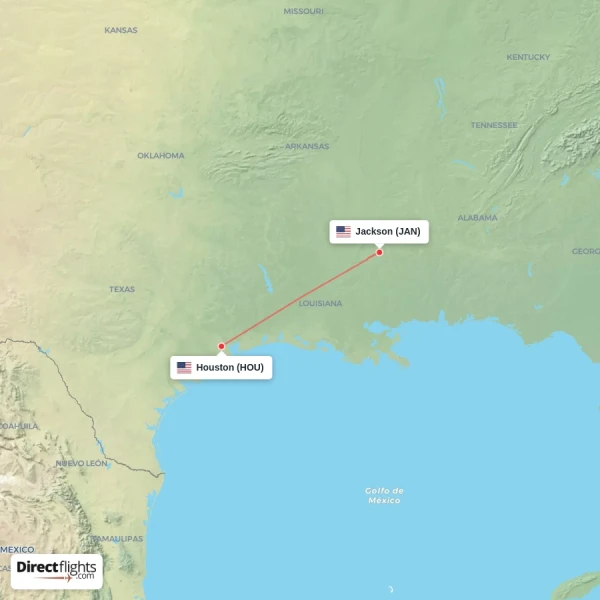Jackson - Houston direct flight map