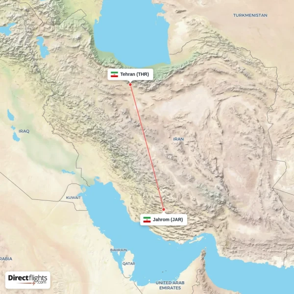 Jahrom - Tehran direct flight map
