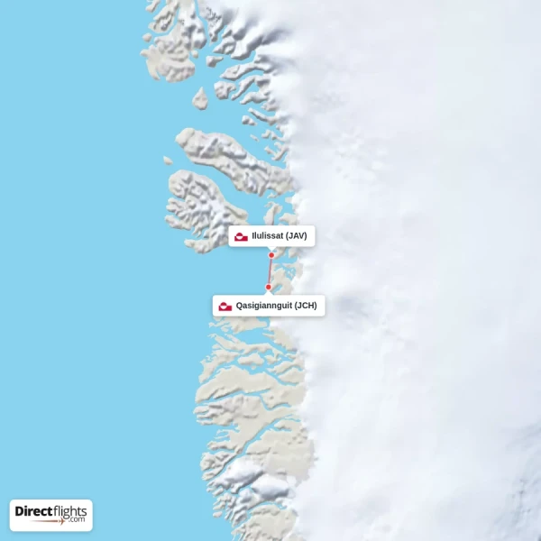 Ilulissat - Qasigiannguit direct flight map