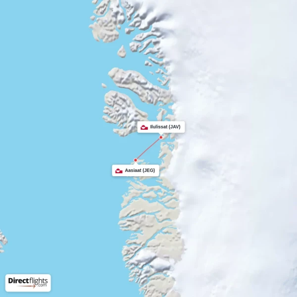 Ilulissat - Aasiaat direct flight map