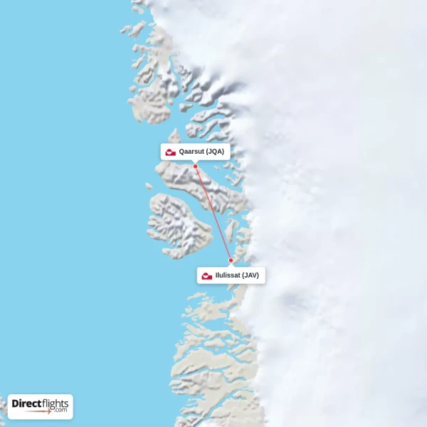 Ilulissat - Qaarsut direct flight map