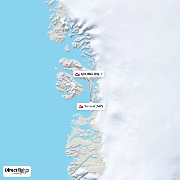 Ilulissat - Qeqertaq direct flight map