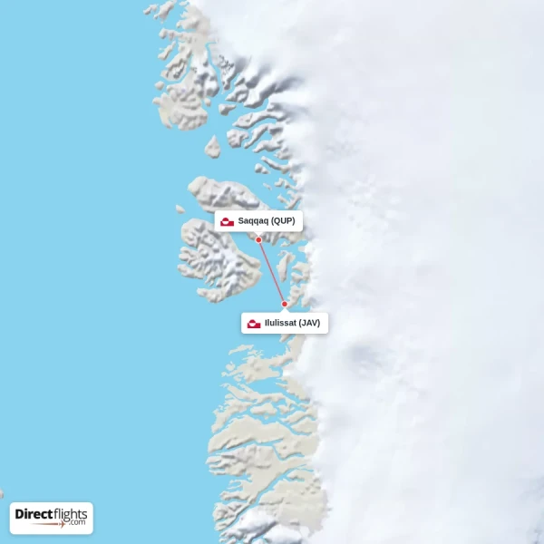 Ilulissat - Saqqaq direct flight map