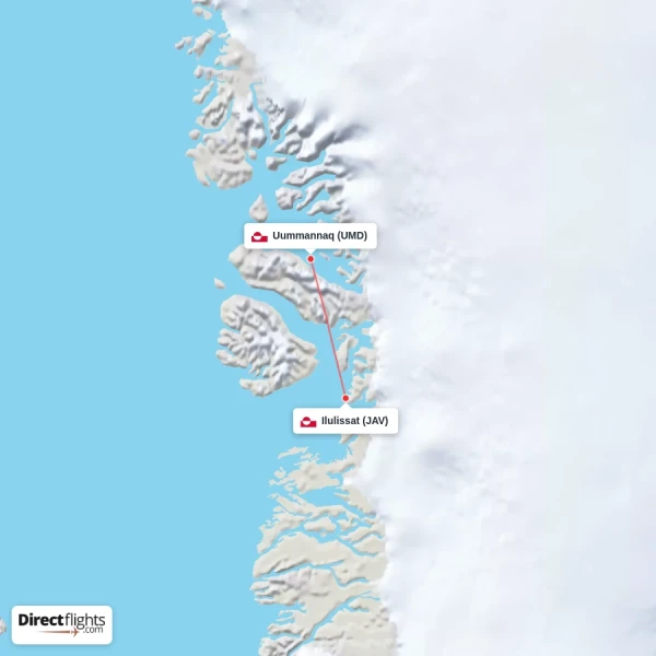 Ilulissat - Uummannaq direct flight map