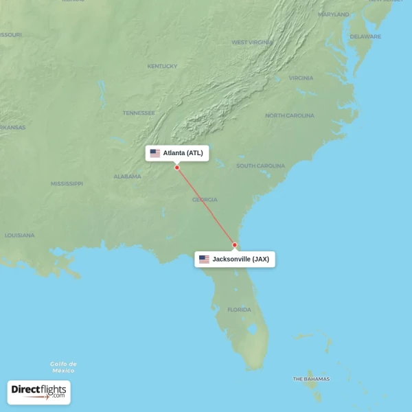 Jacksonville - Atlanta direct flight map