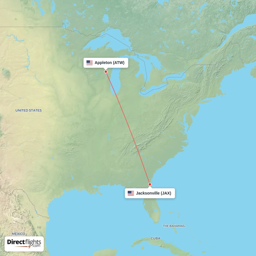 JAX - ATW route map
