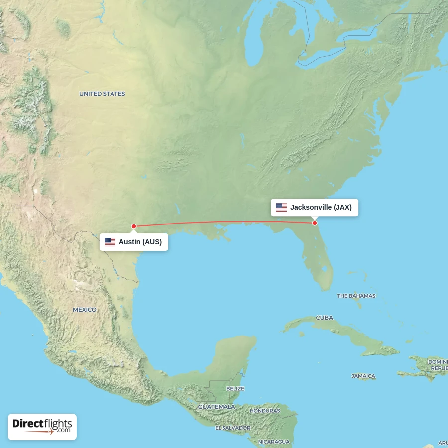 JAX - AUS route map