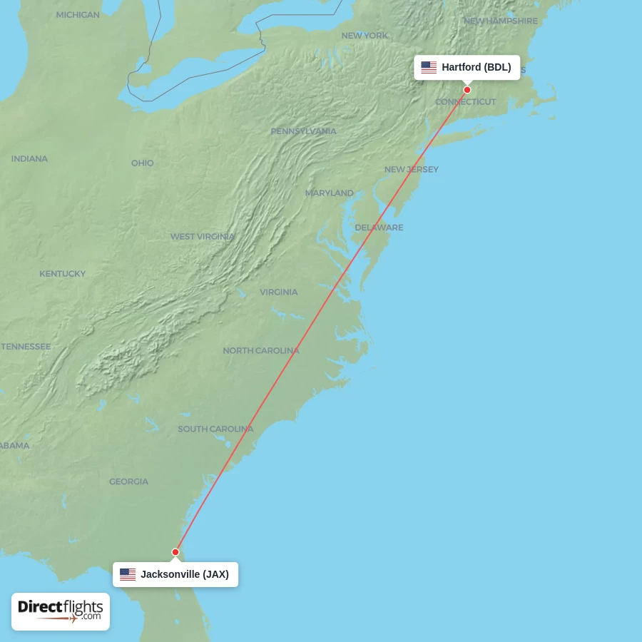 JAX - BDL route map