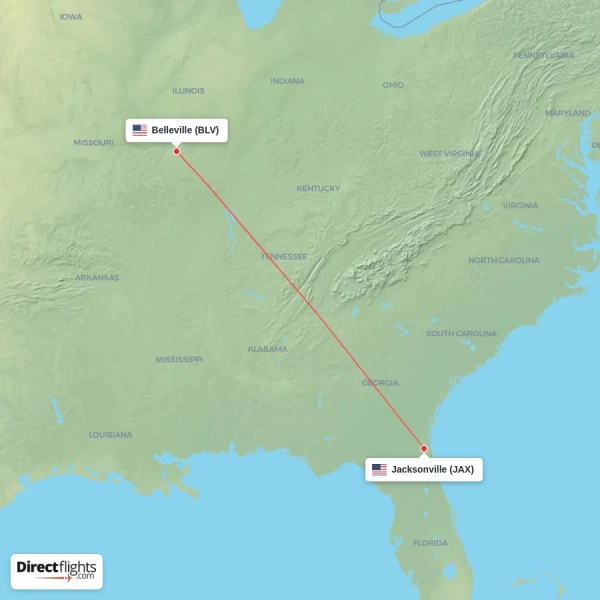 Jacksonville - Belleville direct flight map