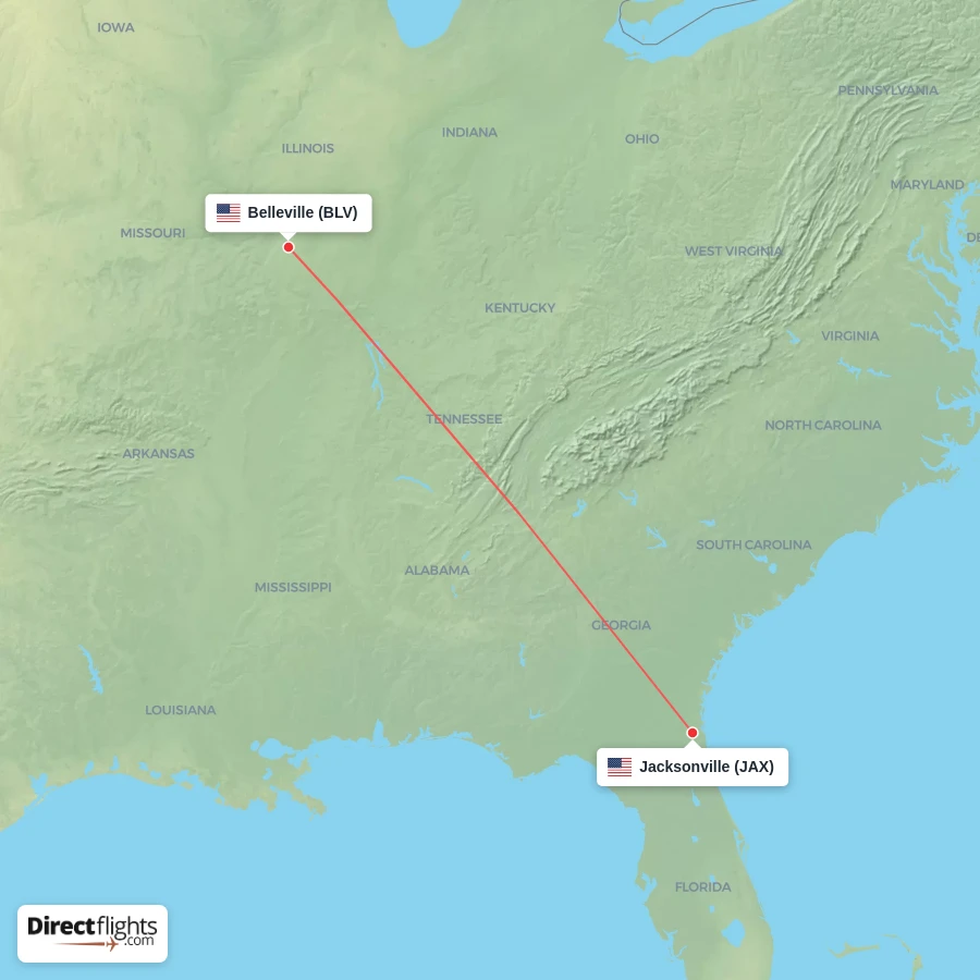JAX - BLV route map