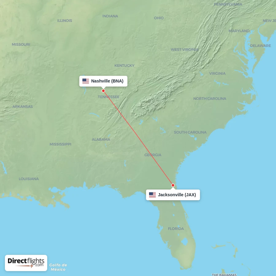 JAX - BNA route map