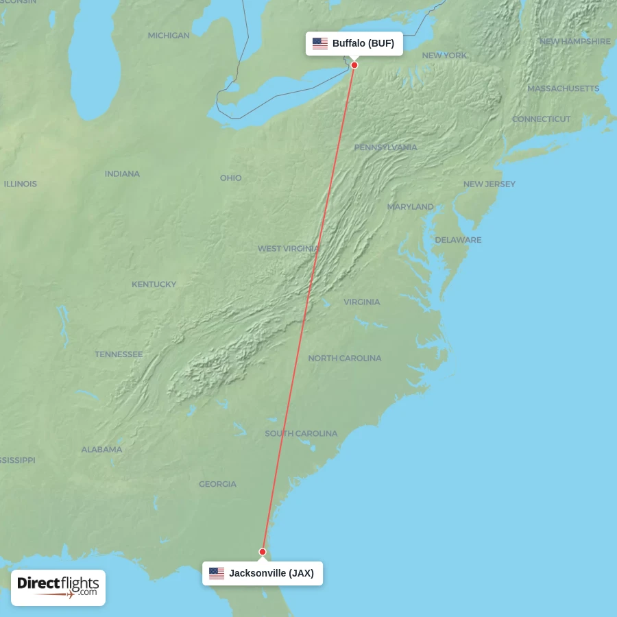 JAX - BUF route map