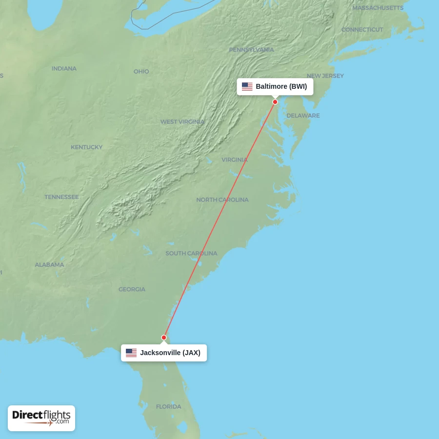 JAX - BWI route map