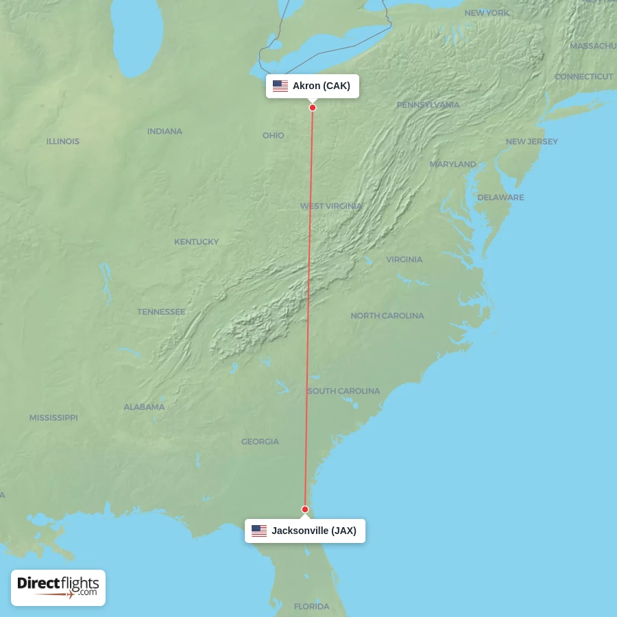 JAX - CAK route map